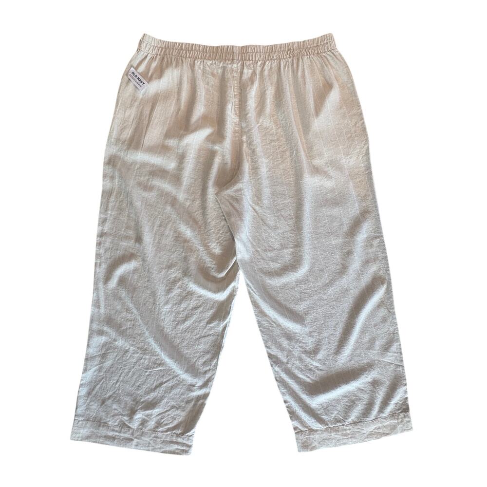 NWT Women's 2XL Cream w/ White Pinstripe Wide Leg Linen Blend Pants Old Navy
